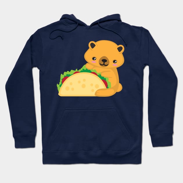 Cute Kawaii Bear with a Taco Kid Design Hoodie by Uncle Fred Design